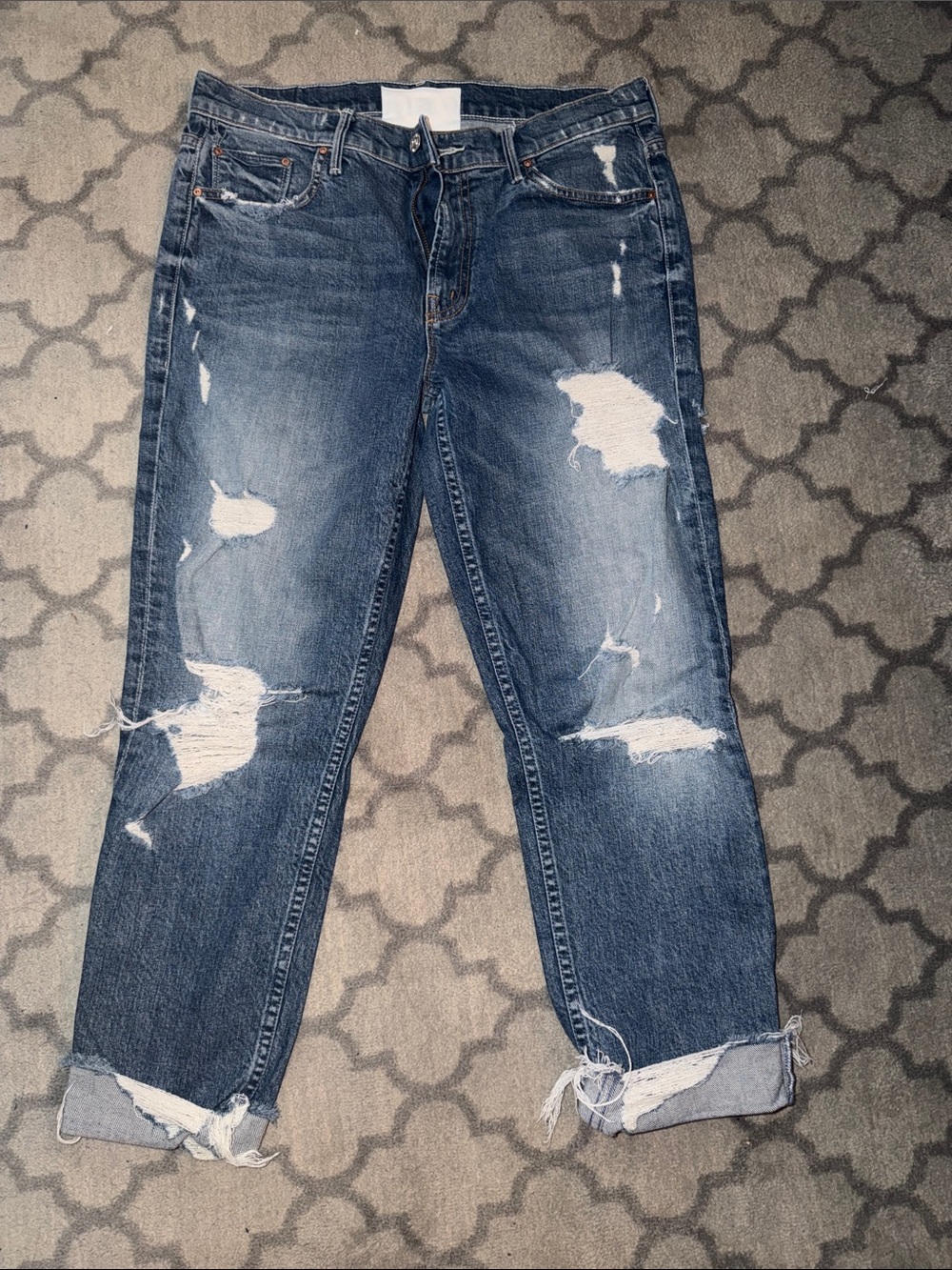 MOTHER The Sinner Distressed Boyfriend Jeans in Washed Blue